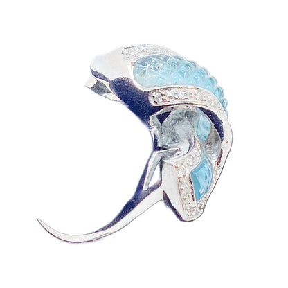 White Gold (14K) Diamond & Glass Ribbon Ring (S6)