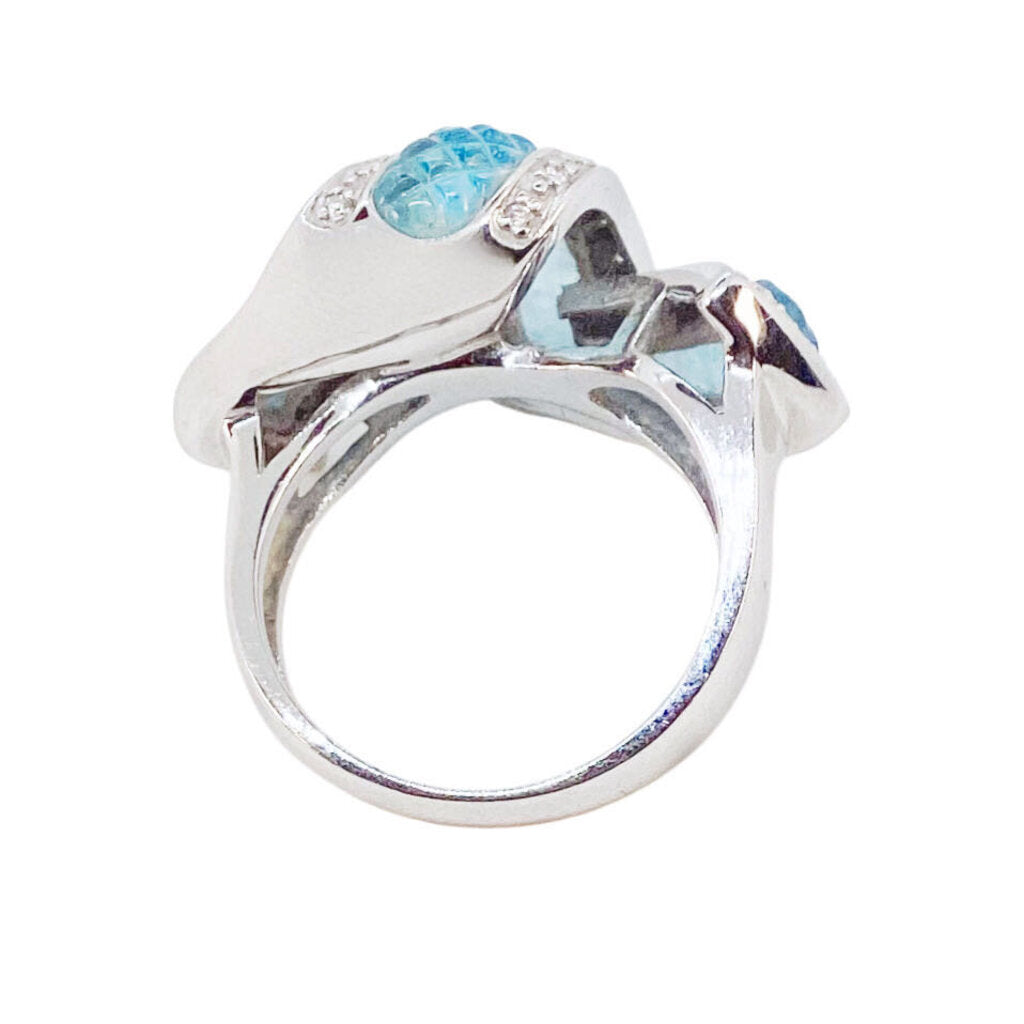 White Gold (14K) Diamond & Glass Ribbon Ring (S6)