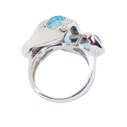 White Gold (14K) Diamond & Glass Ribbon Ring (S6)