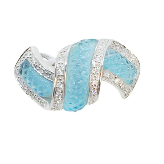 White Gold (14K) Diamond & Glass Ribbon Ring (S6)