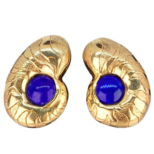 Gold (14K) Shell Earrings w/ Lapis Lazuli - Opportunity Shop DC