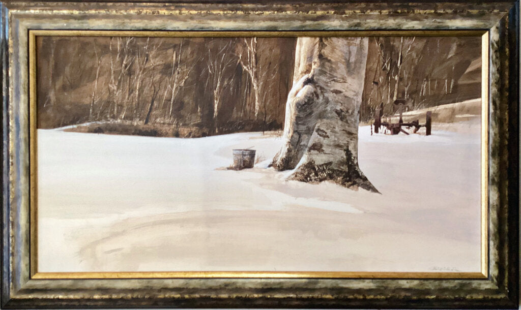 Tree in a Snowy Field, after Andrew Wyeth. Ted Nichols. Mixed Media. American 20th Century. - Opportunity Shop DC