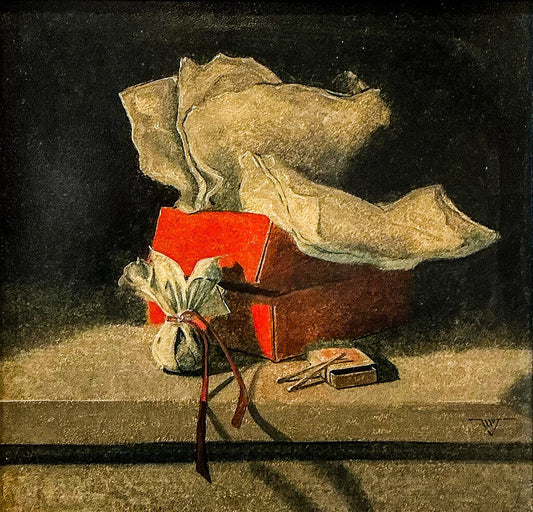 Michael Douglas Jones. Present in a Red Box. Oil Glazes on Board. - Opportunity Shop DC