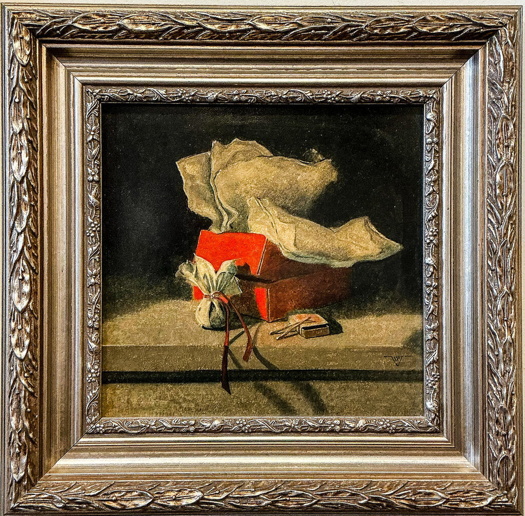 Michael Douglas Jones. Present in a Red Box. Oil Glazes on Board. - Opportunity Shop DC