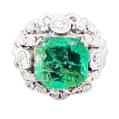 Art Deco-Style 18Kt Gold Emerald & Diamond Ring