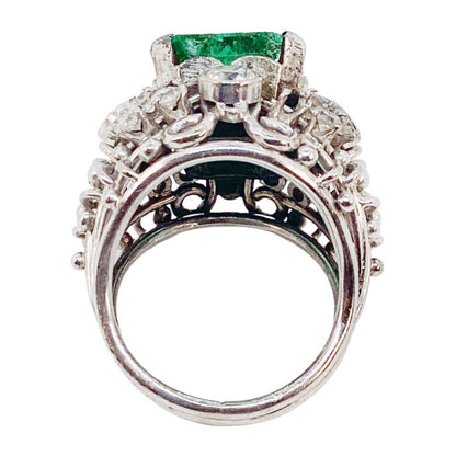 Art Deco-Style 18Kt Gold Emerald & Diamond Ring