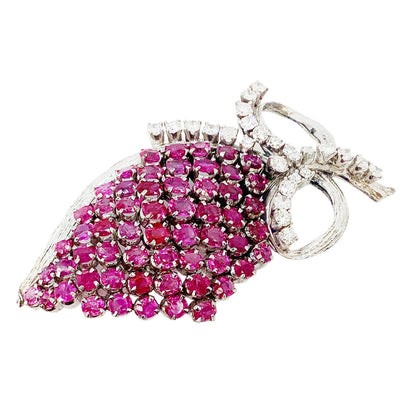 18Kt Gold Ruby & Diamond Floral Spray Brooch