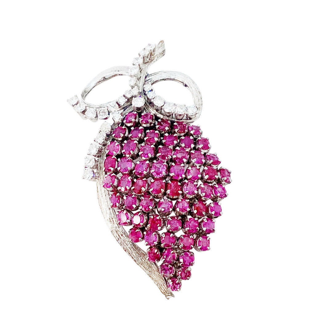 18Kt Gold Ruby & Diamond Floral Spray Brooch
