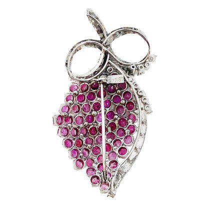 18Kt Gold Ruby & Diamond Floral Spray Brooch