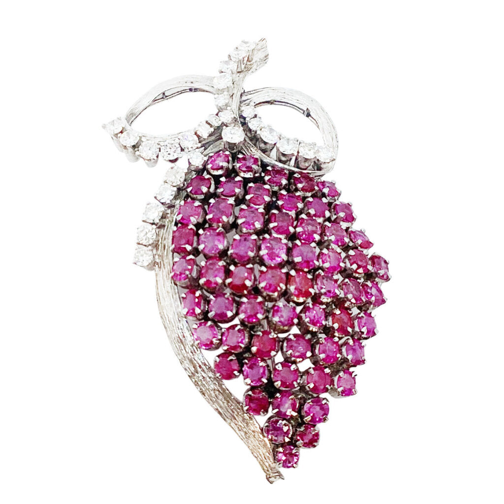 18Kt Gold Ruby & Diamond Floral Spray Brooch