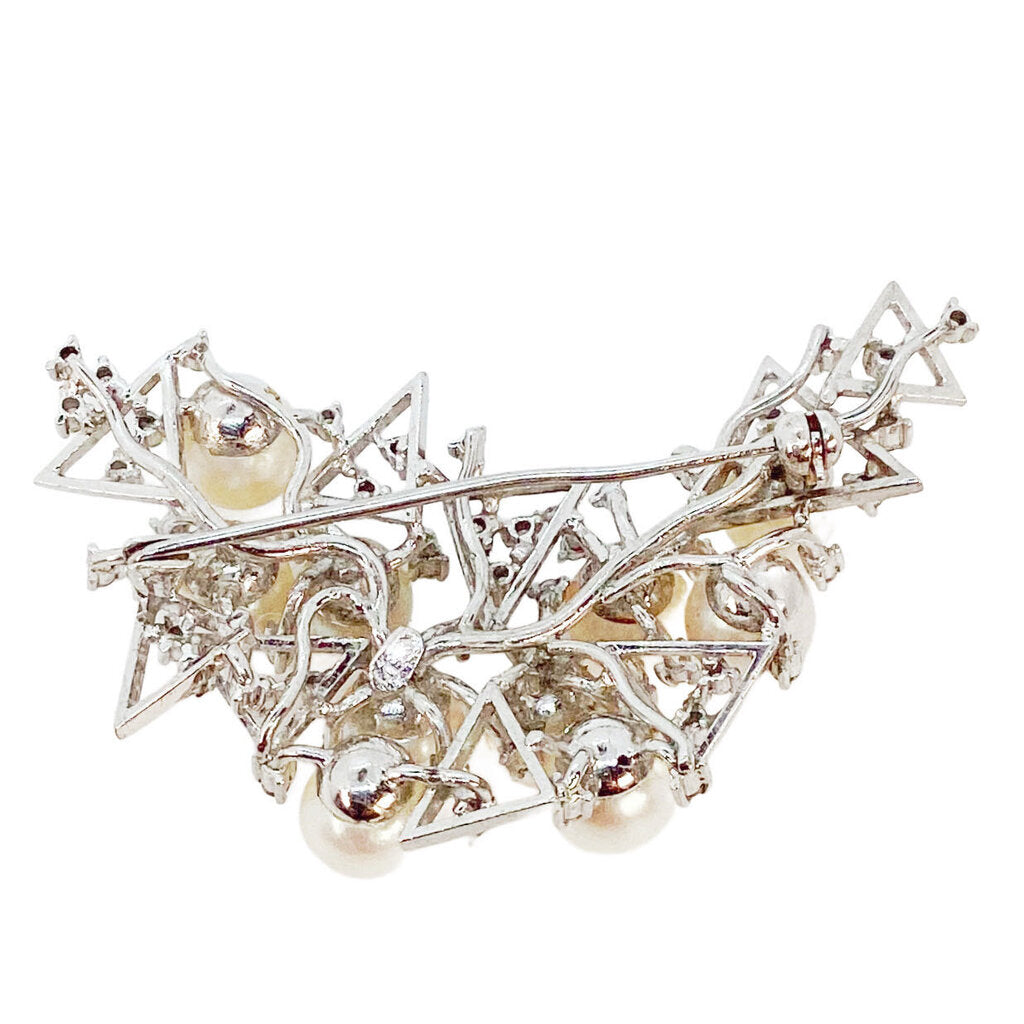 18Kt Pearl & Diamond Modernist Brooch