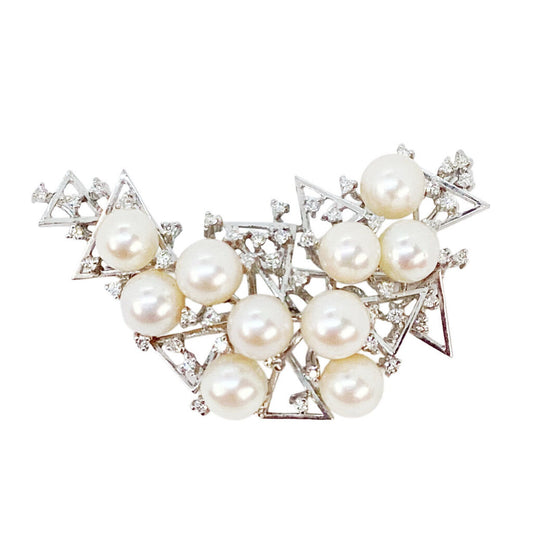 18Kt Pearl & Diamond Modernist Brooch