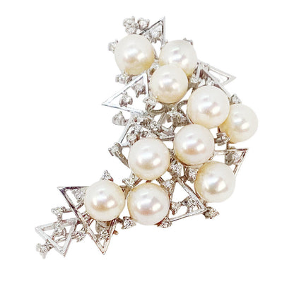 18Kt Pearl & Diamond Modernist Brooch