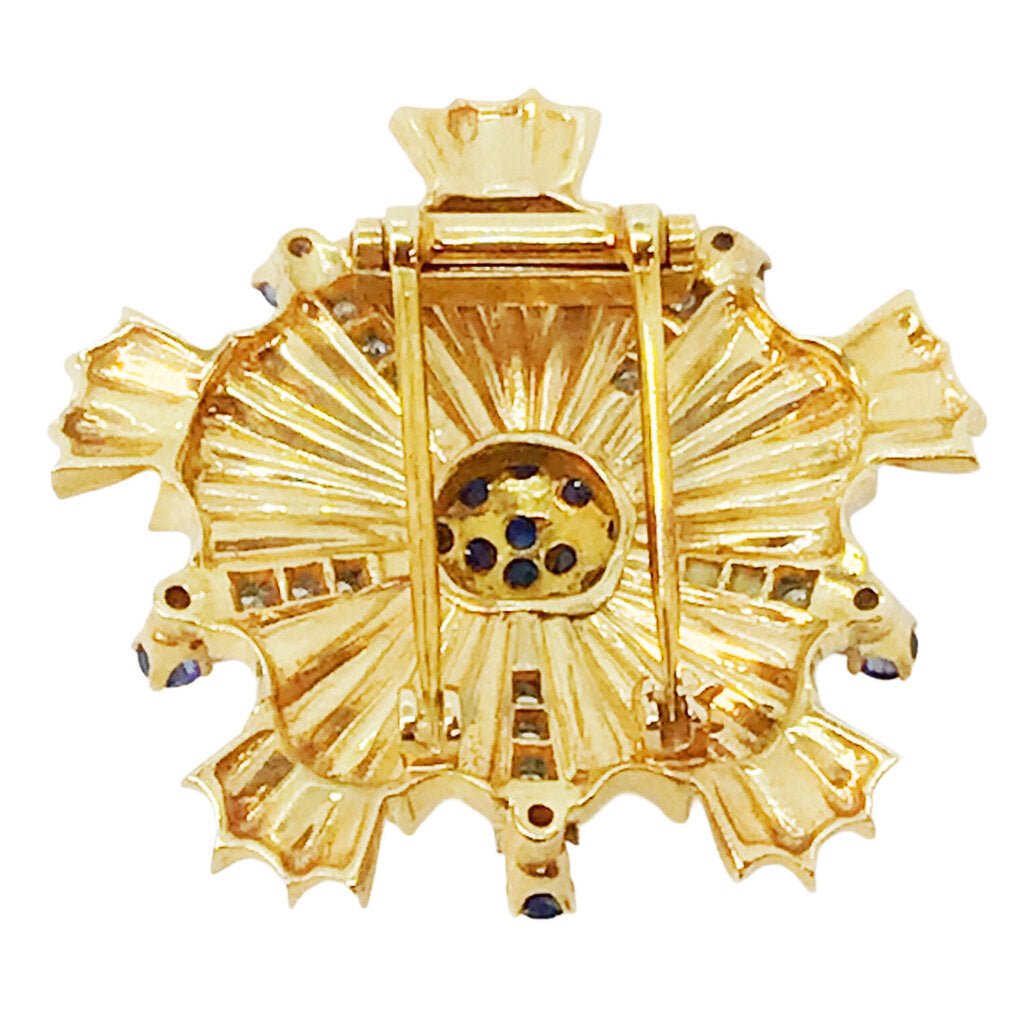14Kt Gold Sapphire & Diamond Starburst Brooch