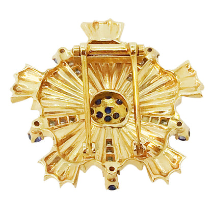 14Kt Gold Sapphire & Diamond Starburst Brooch