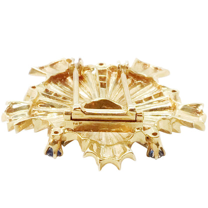 14Kt Gold Sapphire & Diamond Starburst Brooch