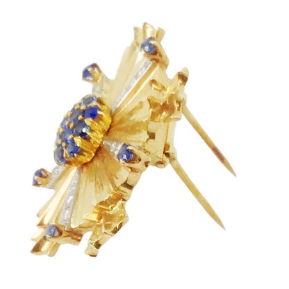 14Kt Gold Sapphire & Diamond Starburst Brooch