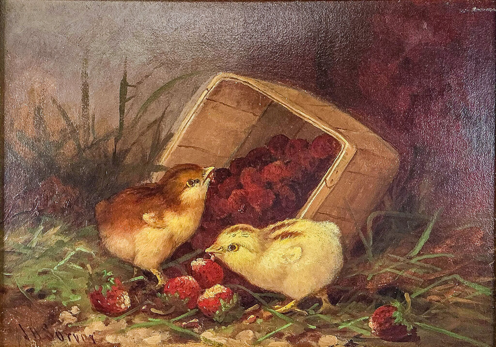 Joseph D. Sorver. Chicks & Raspberries. Oil on Board. - Opportunity Shop DC