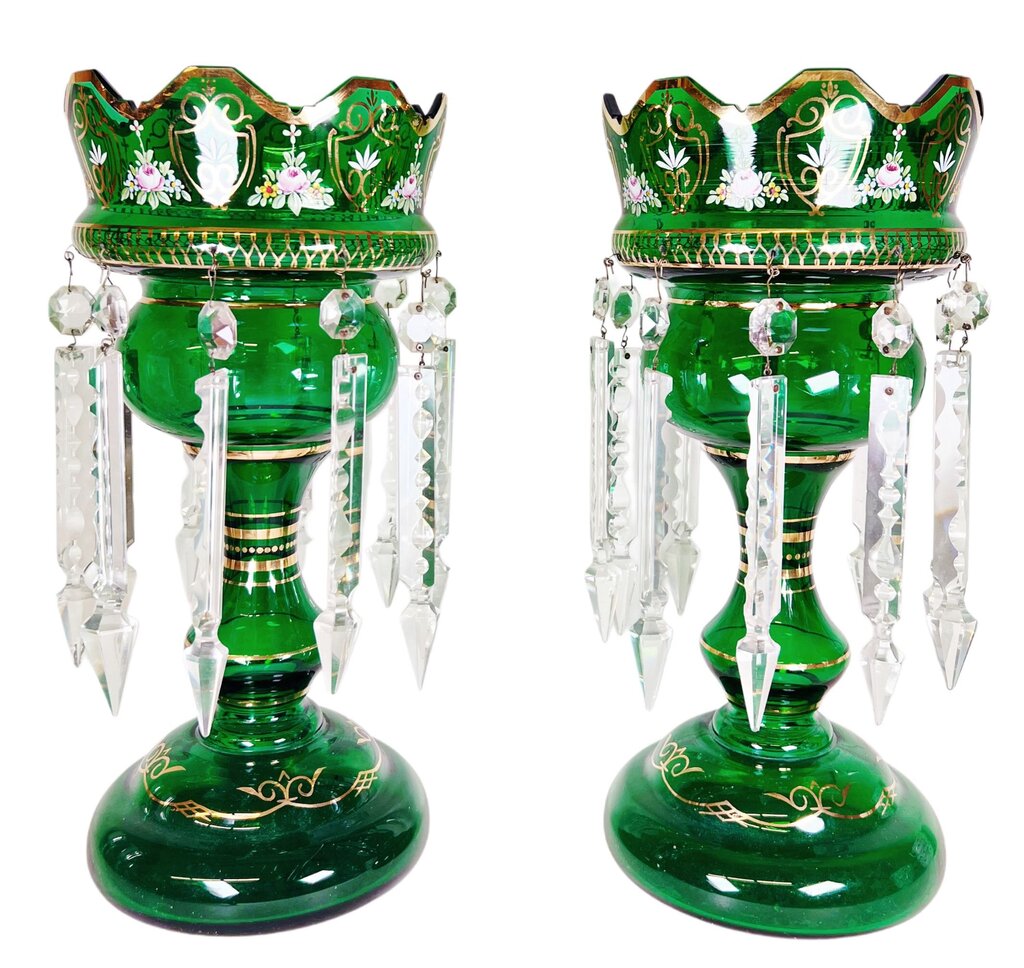 Antique Bohemian Glass Mantle Lustres - Opportunity Shop DC