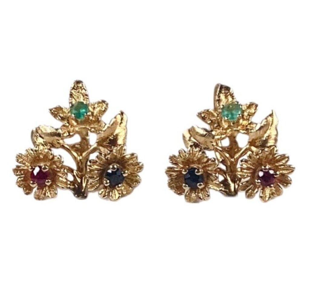 14K Gold Multi-Stone Floral Earrings