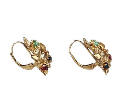 14K Gold Multi-Stone Floral Earrings