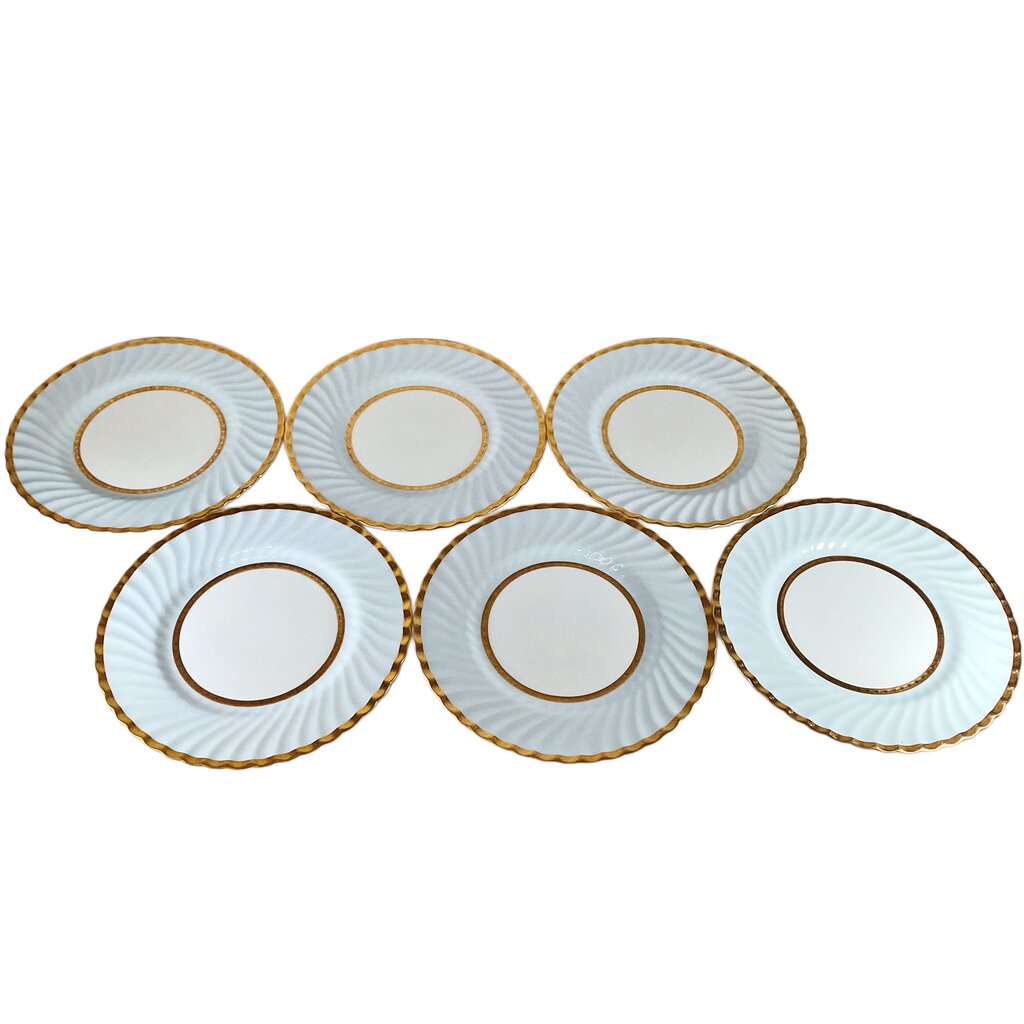 Mintons Tiffany Gold Light Blue Swirl Embassy Dinner Plates (S/6)