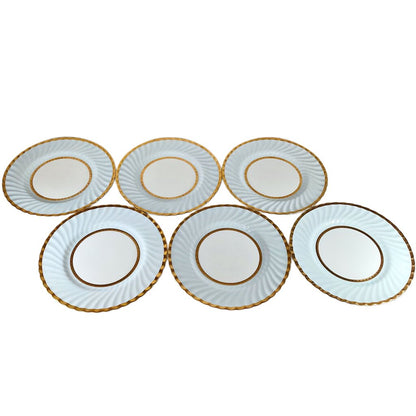 Minton Tiffany Gold Light Blue Swirl Embassy Dinner Plates (S/6)