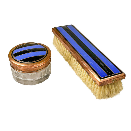 SET. Art Deco Copper & Enamel Brush & Pomade Jar. - Opportunity Shop DC