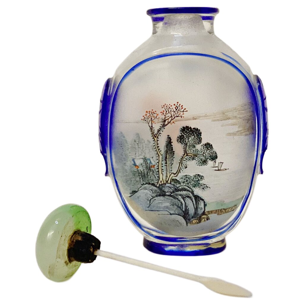 Vintage. Chinese Inside-Painted Glass Snuff Bottle. Blue.