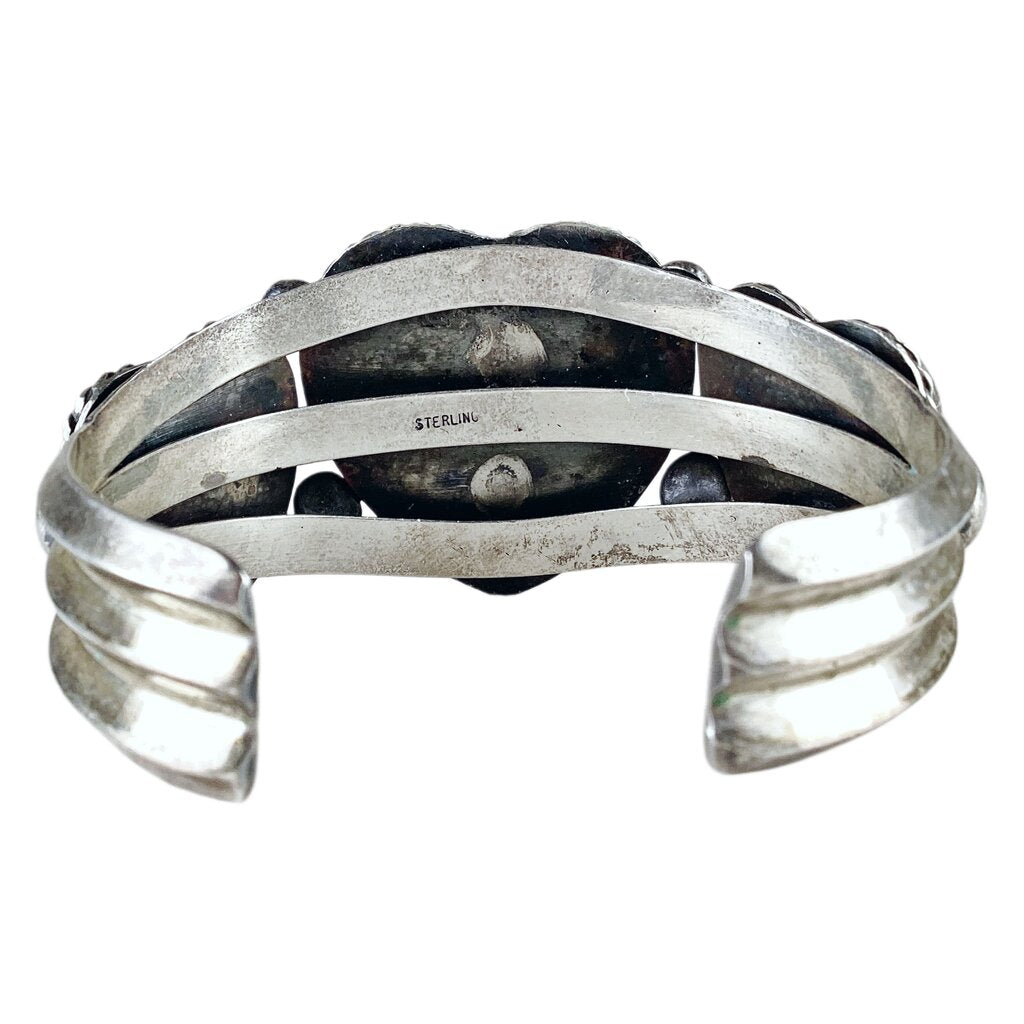 Sterling Cuff with Turquoise & Coral Hearts