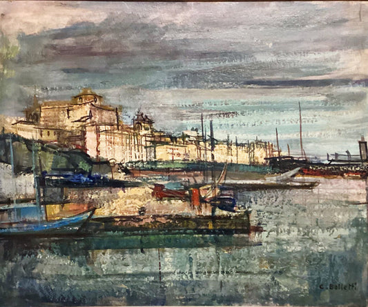 Cesar Bolletti. French Sailboats. Oil on Board. - Opportunity Shop DC