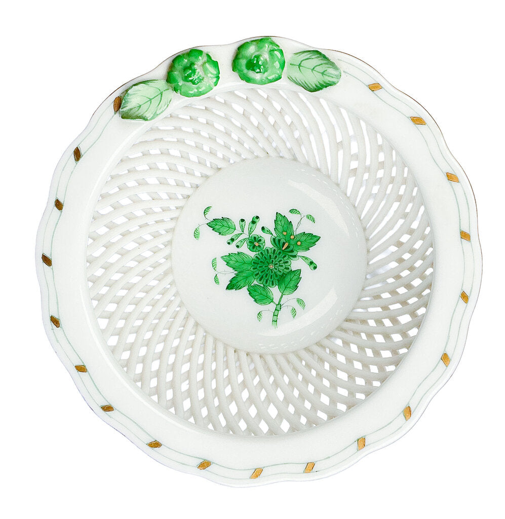 Green Herend Basket & Trinket Dish