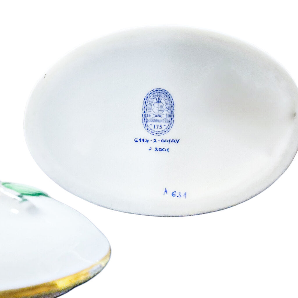 Green Herend Basket & Trinket Dish