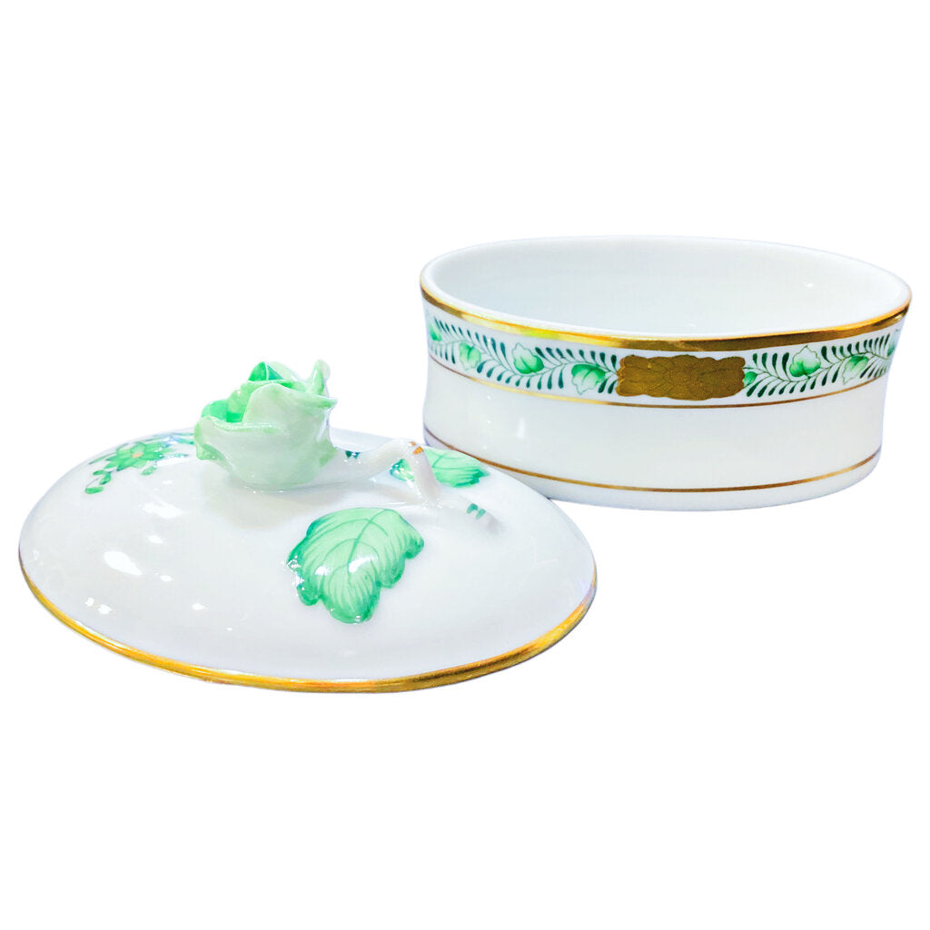 Green Herend Basket & Trinket Dish