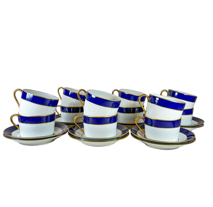 12pc Limoges Turenne Cobalt Blue Cups & Saucers - Opportunity Shop DC