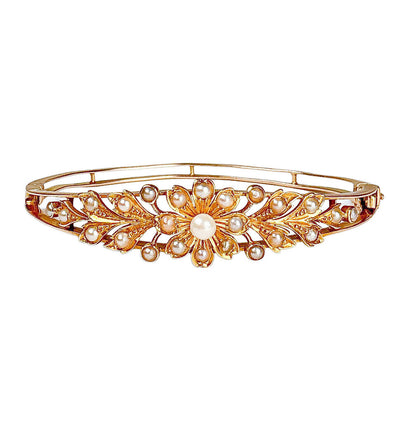 15K YG Antique Bangle Bracelet w Pearls - Opportunity Shop DC