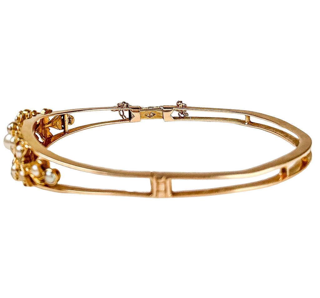 15K YG Antique Bangle Bracelet w Pearls - Opportunity Shop DC