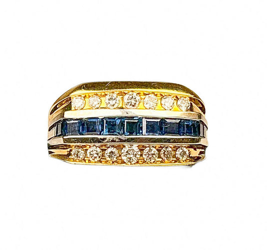 14K Gold, Sapphire, & Diamond Triple Row Ring - Opportunity Shop DC