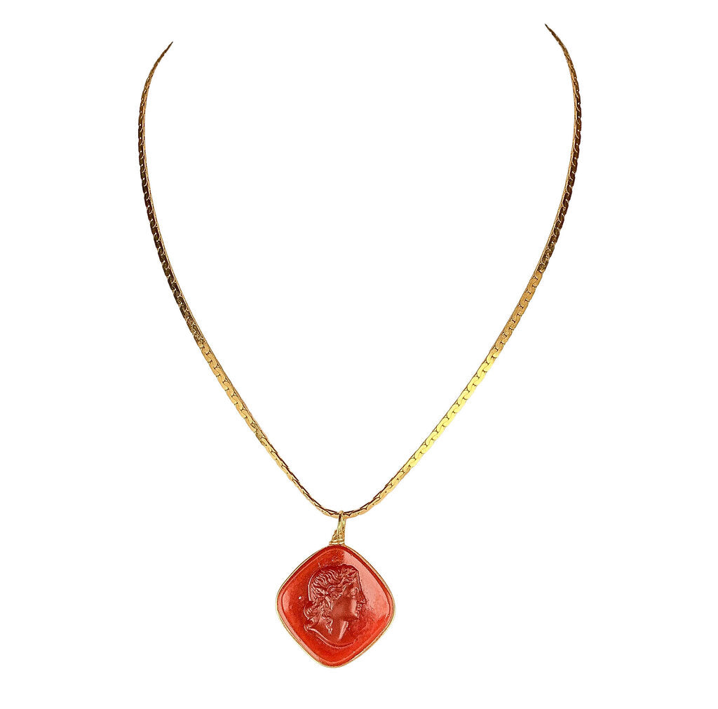 14K Italian Gold Carnelian Intaglio Pendant Necklace - Opportunity Shop DC