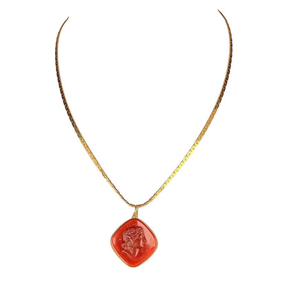 14K Italian Gold Carnelian Intaglio Pendant Necklace - Opportunity Shop DC