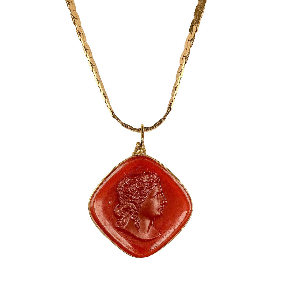 14K Italian Gold Carnelian Intaglio Pendant Necklace - Opportunity Shop DC