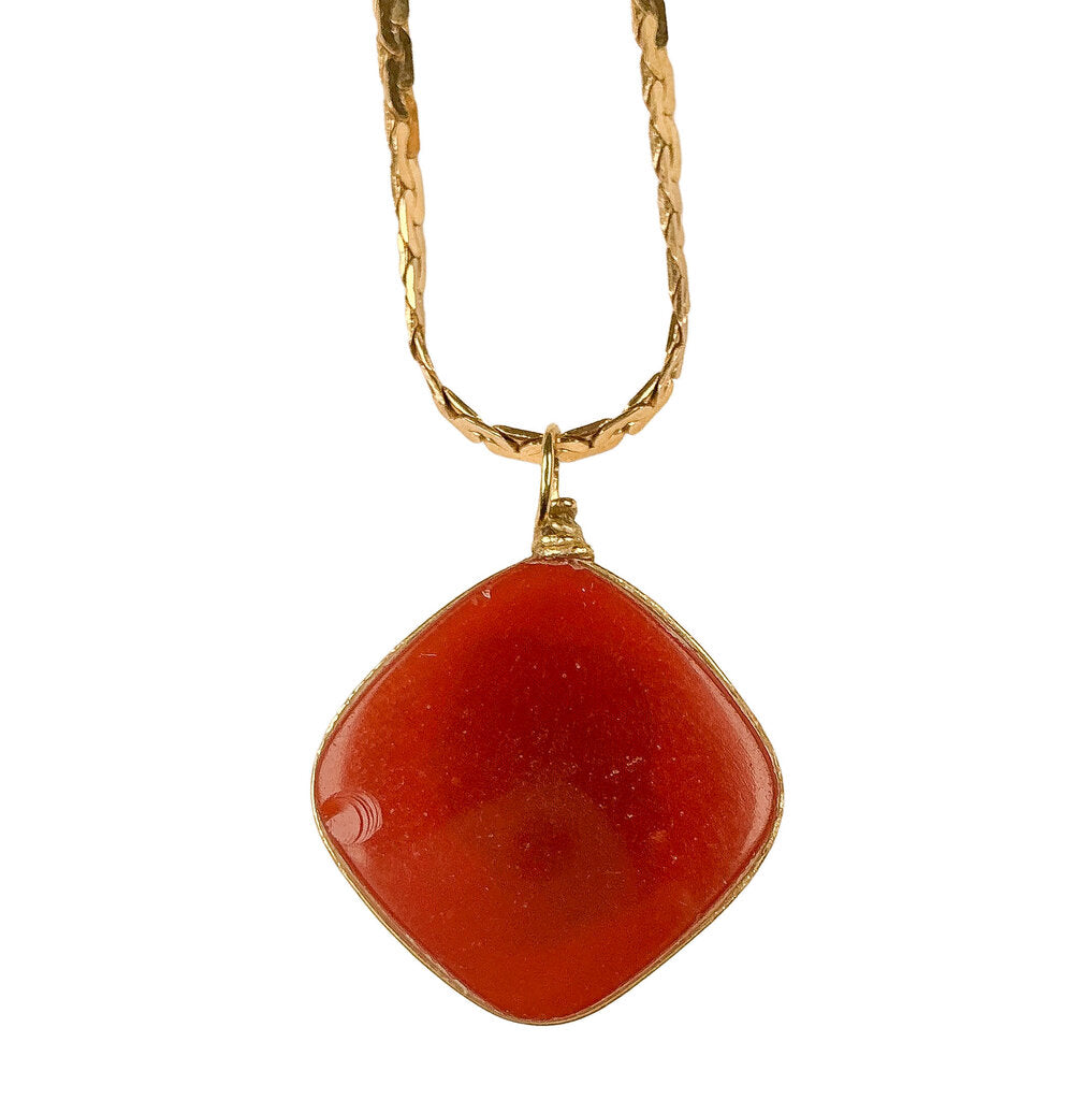 14K Italian Gold Carnelian Intaglio Pendant Necklace - Opportunity Shop DC