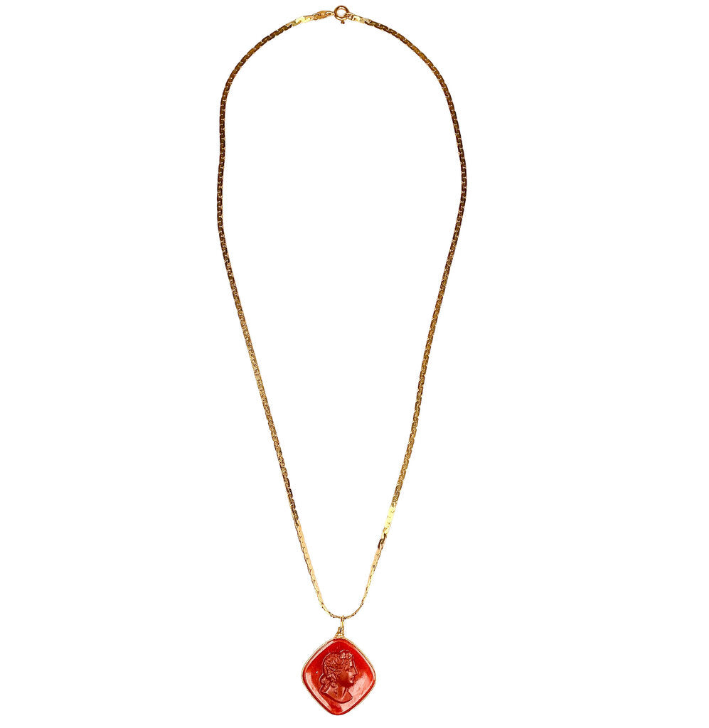 14K Italian Gold Carnelian Intaglio Pendant Necklace - Opportunity Shop DC