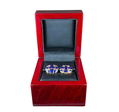 18K Italian Gold Blue Enamel & Ruby Cufflinks - Opportunity Shop DC