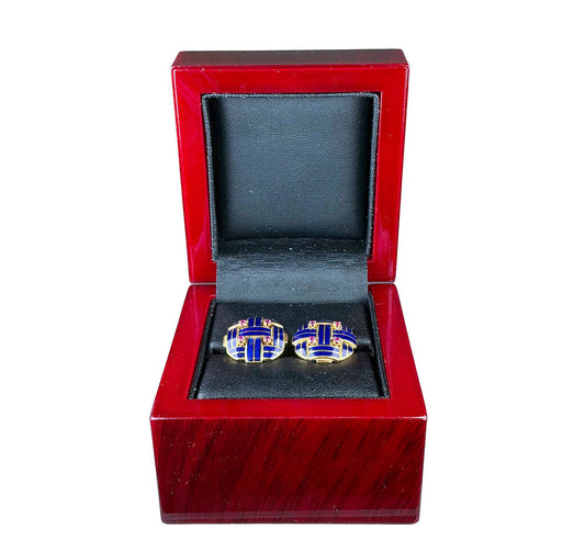 18K Italian Gold Blue Enamel & Ruby Cufflinks - Opportunity Shop DC