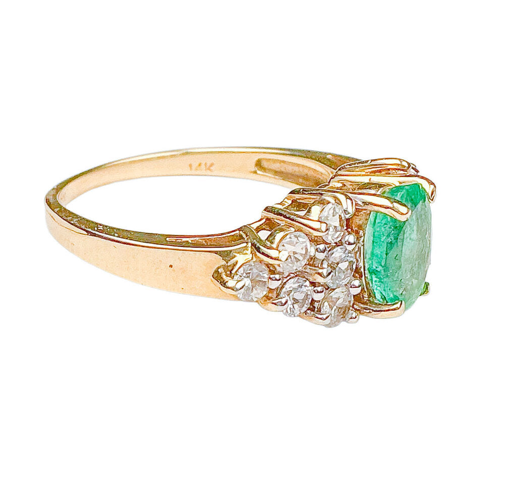 14K Gold Cocktail Ring w Emerald & Diamonds - Opportunity Shop DC