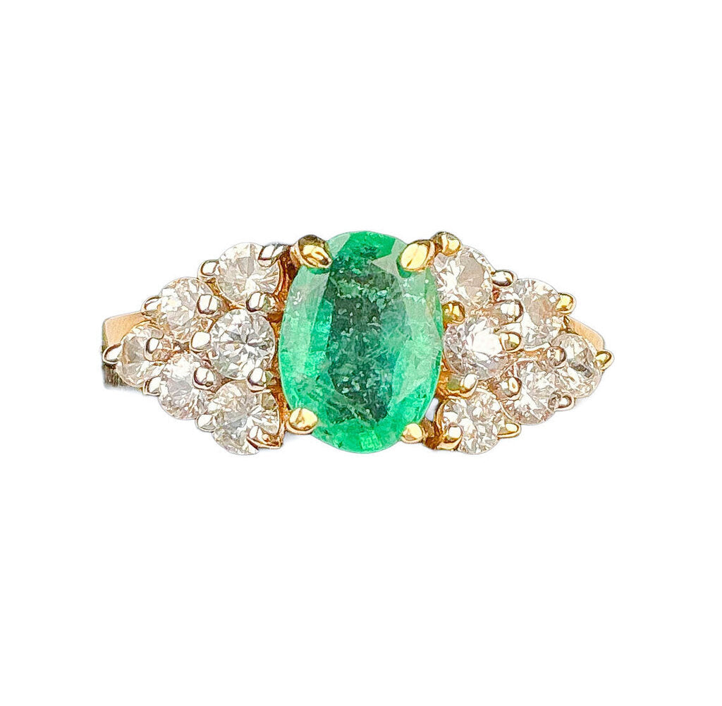 14K Gold Cocktail Ring w Emerald & Diamonds - Opportunity Shop DC