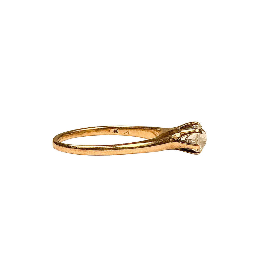 12K Gold Solitaire Ring w White Topaz Stone