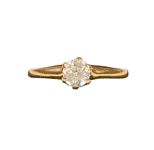 12K Gold Solitaire Ring w White Topaz Stone