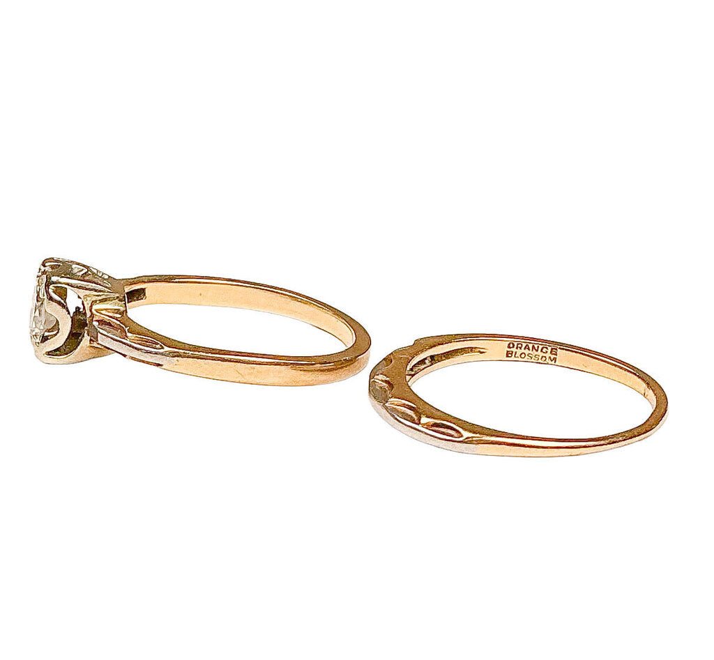 Vintage 14K Gold Wedding Set w .24ct Diamond